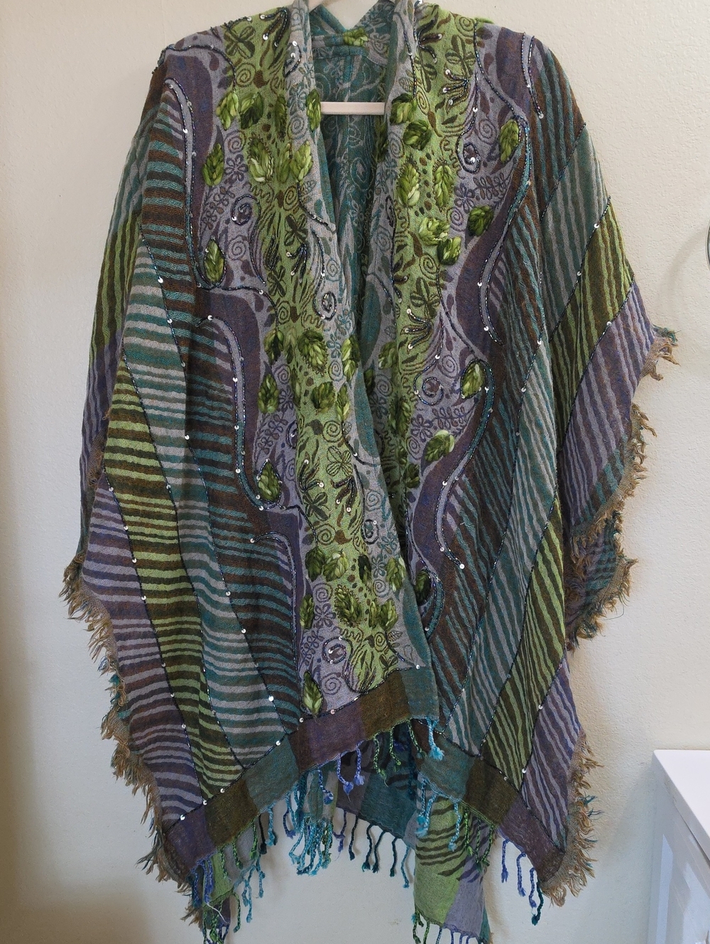 Embroidered Green & Teal Women's Cape Wrap